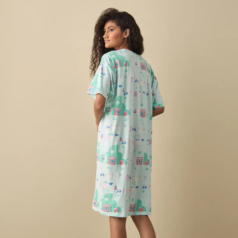 Splash FAV Printed Sleepshirt with Round Neck and Short Sleeves