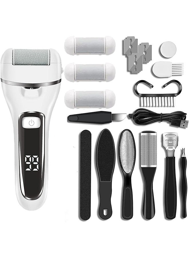Arabest Electric Foot File Callus Remover, Rechargeable Foot File Pedicure Tools,12 in 1 Callous Remover Kit for Cracked Heels Calluses Dead Skin, Foot Scrubber with 3 Roller Heads,2 Speed,Battery Display  - Image 1