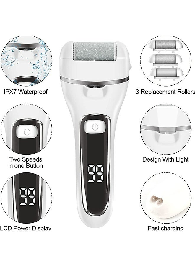 Arabest Electric Foot File Callus Remover, Rechargeable Foot File Pedicure Tools,12 in 1 Callous Remover Kit for Cracked Heels Calluses Dead Skin, Foot Scrubber with 3 Roller Heads,2 Speed,Battery Display  - Image 2