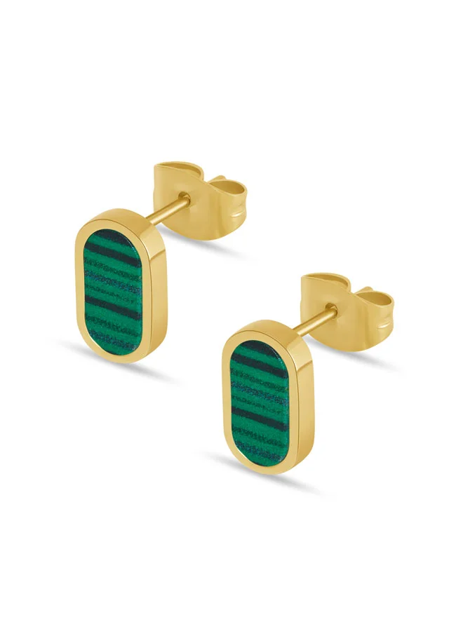 POLICE Emerald Yellow Gold Plated Stainless Steel Stud Earrings for Women
