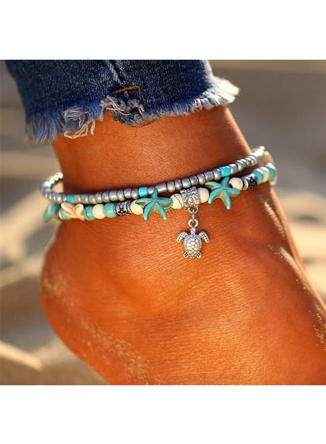 Happy D Anklet for Women Bohemian Style Anklet Bracelet, Suitable for Ladies and Girls, Handmade Elephant, Sun, and Tortoise Shell Ankle Bracelet Summer Foot Jewelry - Image 5