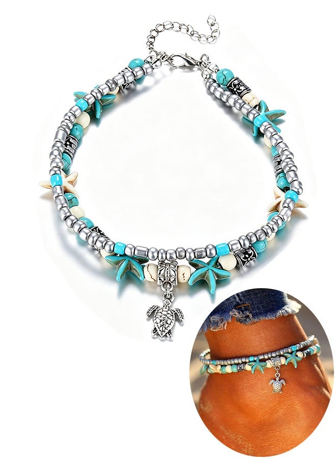 Happy D Anklet for Women Bohemian Style Anklet Bracelet, Suitable for Ladies and Girls, Handmade Elephant, Sun, and Tortoise Shell Ankle Bracelet Summer Foot Jewelry - Image 1