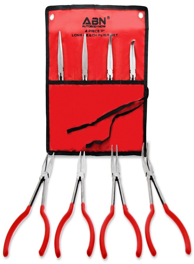 ABN Long Reach 11in Plier 4-Piece Set - 90-Degree Angle, 45-Degree Angle, Straight Needle Nose, and Duckbill Pliers - Image 1