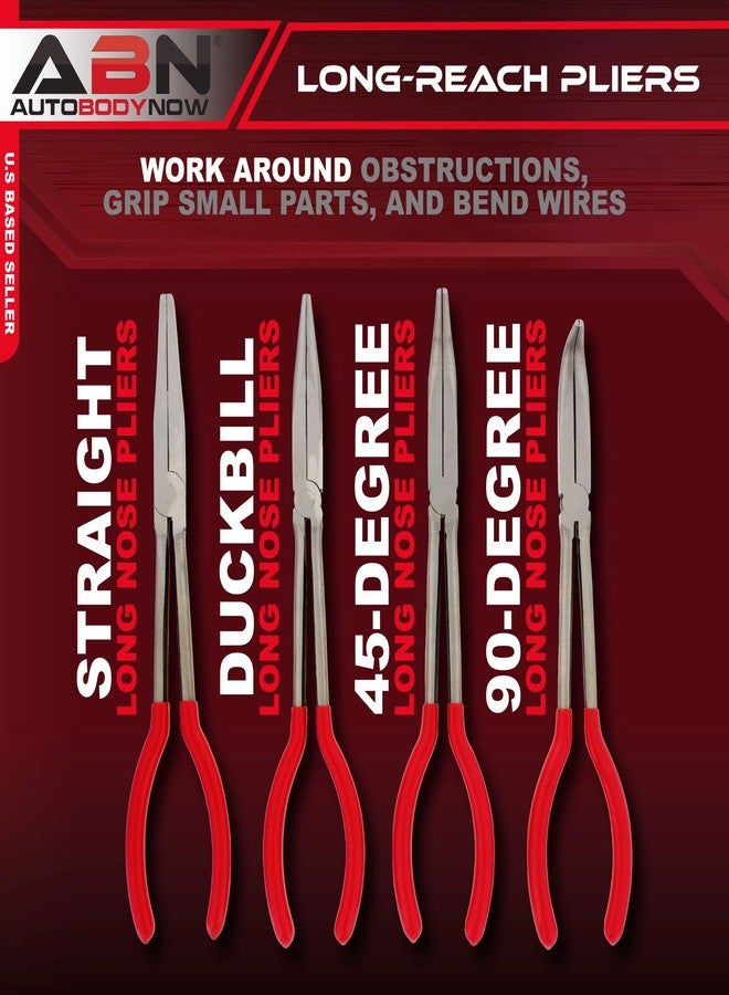 ABN Long Reach 11in Plier 4-Piece Set - 90-Degree Angle, 45-Degree Angle, Straight Needle Nose, and Duckbill Pliers - Image 2