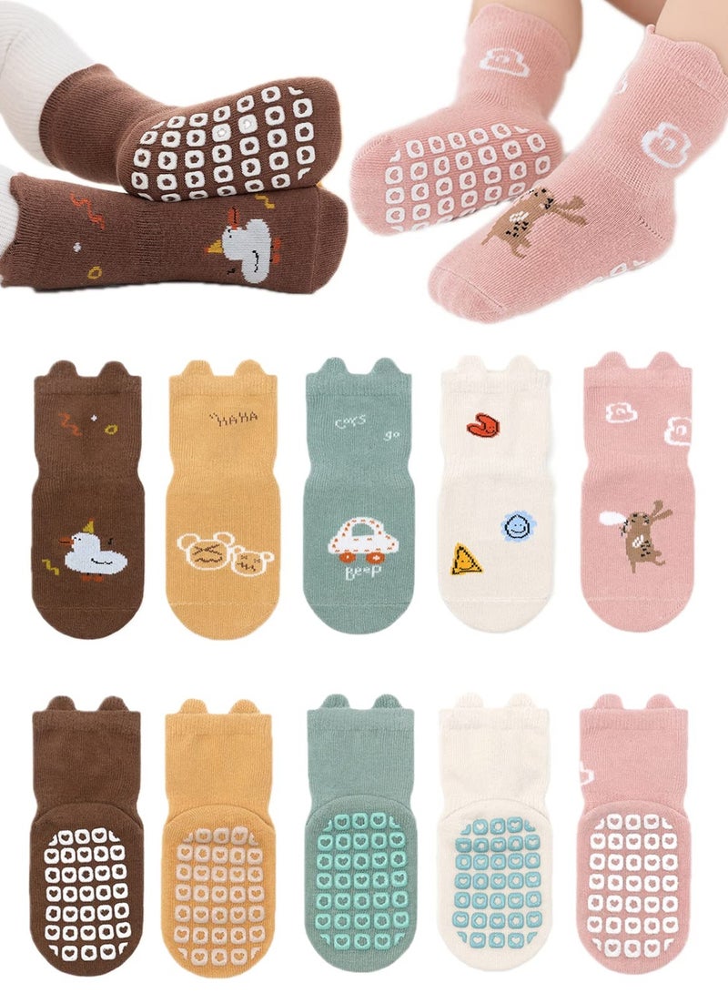 Excefore Baby Non-Skid Socks,  5 Pairs Toddler Infant Knee High Non Slip Socks with Grips, Anti Slip Crew Socks for Boys and Girls, S Size - Image 1