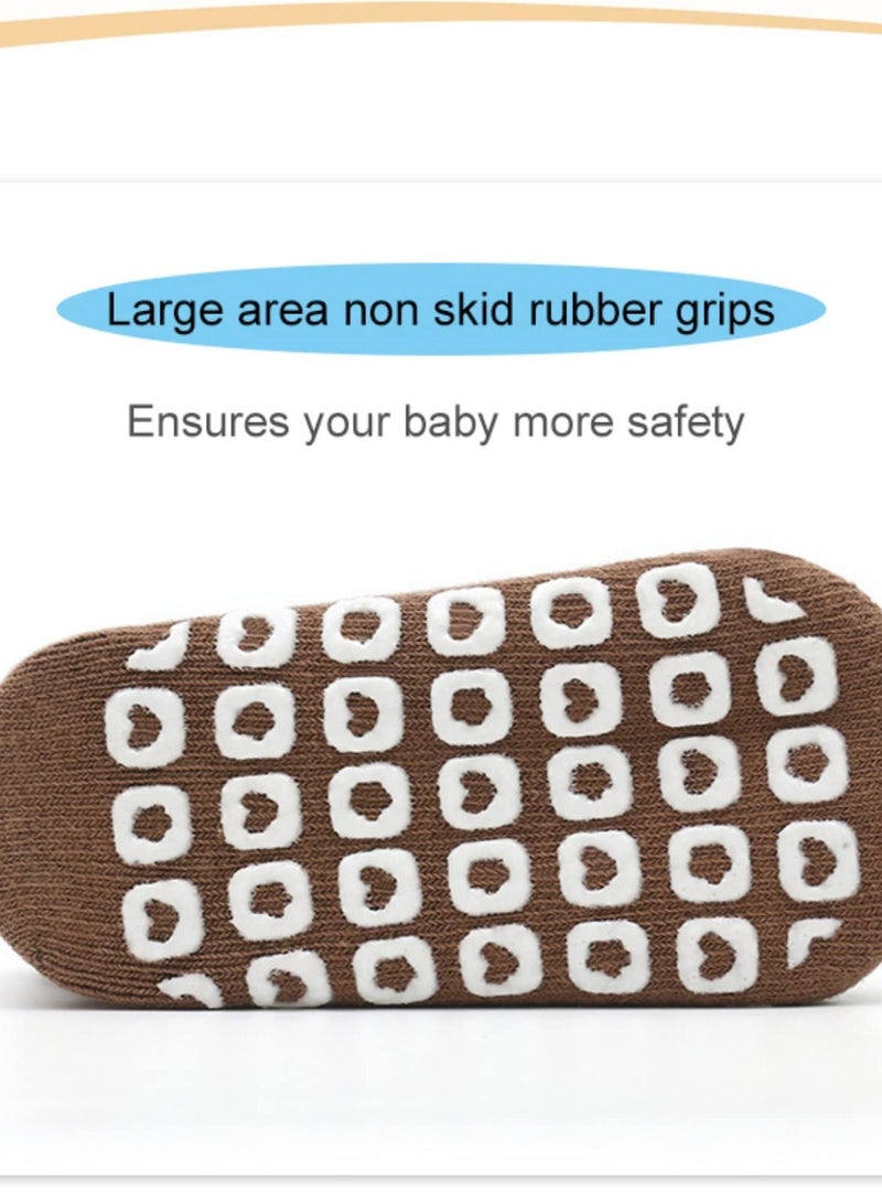 Excefore Baby Non-Skid Socks,  5 Pairs Toddler Infant Knee High Non Slip Socks with Grips, Anti Slip Crew Socks for Boys and Girls, S Size - Image 4