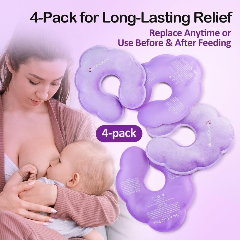 Comfytemp Breastfeeding Therapy Packs 4Pack Larger DualSided Hot  Cold Breast Gel Ice Pads Reusable Postpartum Essentials for Pain Relief Mastitis Engorgement New Mom Gifts - Image 2