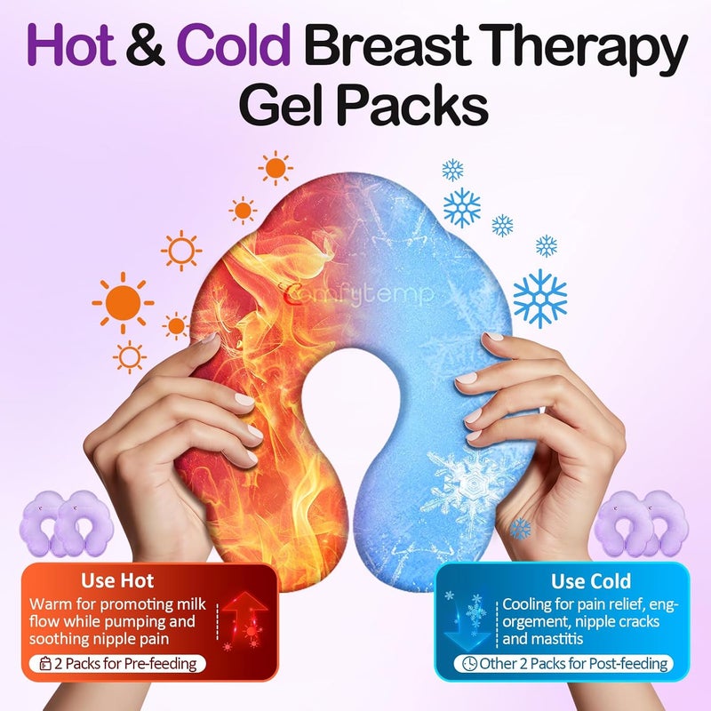 Comfytemp Breastfeeding Therapy Packs 4Pack Larger DualSided Hot  Cold Breast Gel Ice Pads Reusable Postpartum Essentials for Pain Relief Mastitis Engorgement New Mom Gifts - Image 4
