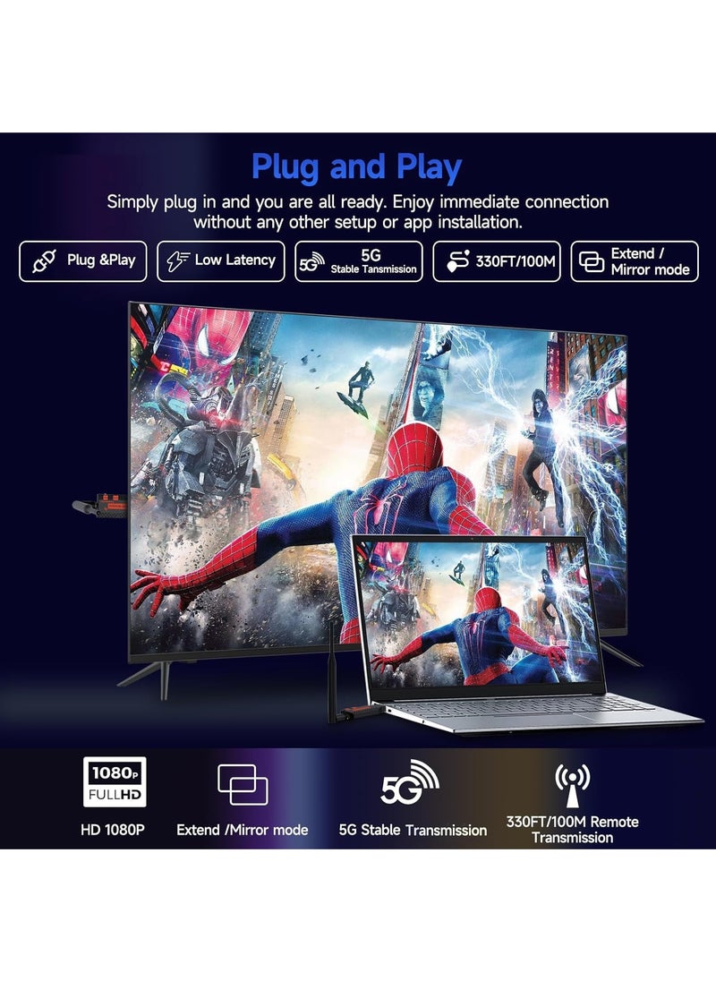زيستيك - 2025 جهاز إرسال واستقبال HDMI لاسلكي مطور HDMI، 330 قدم/100 متر، إخراج 4K فك تشفير 1080P، طقم موسع HDMI لاسلكي محمول 2.4G/5G قابل للتوصيل والتشغيل لسطح المكتب، الكمبيوتر، جهاز التلفزيون، PS5/4 إلى التلفزيون/الشاشة/جهاز العرض - Image 1