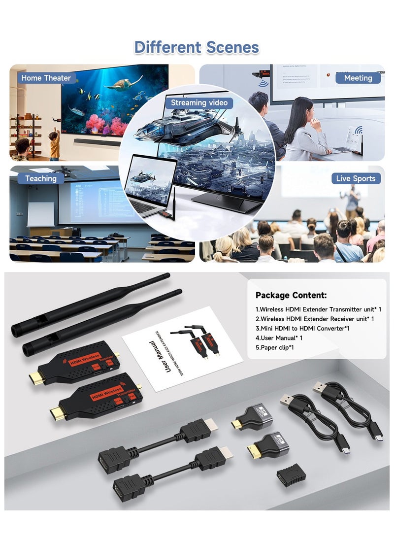 زيستيك - 2025 جهاز إرسال واستقبال HDMI لاسلكي مطور HDMI، 330 قدم/100 متر، إخراج 4K فك تشفير 1080P، طقم موسع HDMI لاسلكي محمول 2.4G/5G قابل للتوصيل والتشغيل لسطح المكتب، الكمبيوتر، جهاز التلفزيون، PS5/4 إلى التلفزيون/الشاشة/جهاز العرض - Image 1