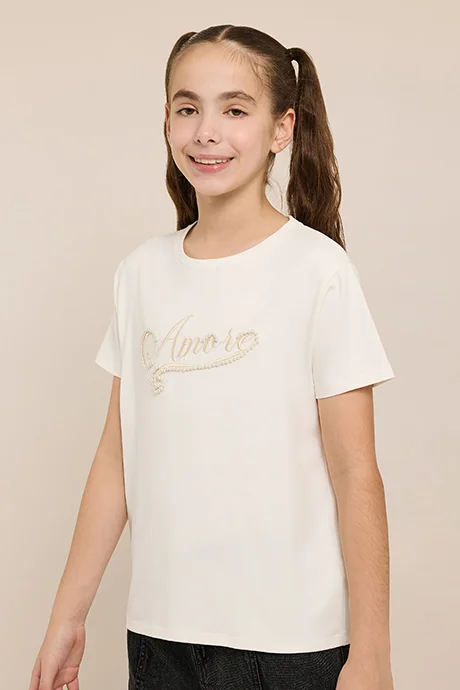 أر أند بي Embroidered T-Shirt with Crew Neck and Short Sleeves