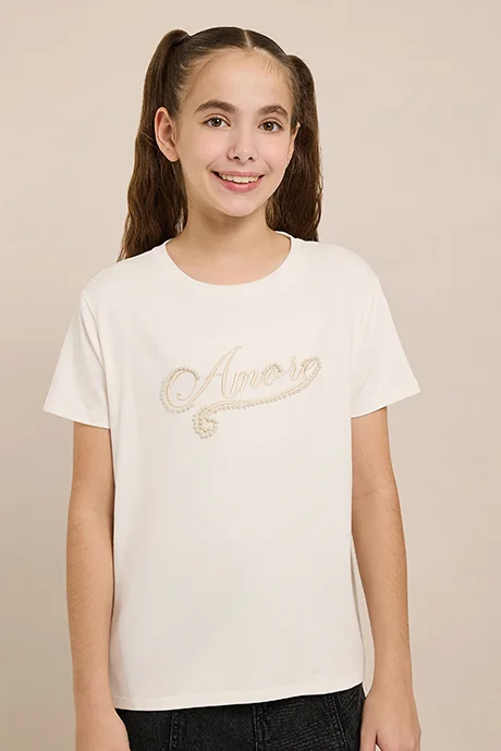 أر أند بي Embroidered T-Shirt with Crew Neck and Short Sleeves