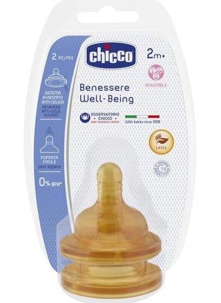 Chicco Welfare Adjustable Rubber Teat Nipple, 2 Pieces