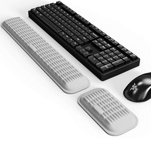 MEKASS Ergonomic Wrist Rest for Keyboard and Mouse, Soft Memory Foam Keyboard Wrist Rest Set with Non-Slip Silicone Base, Easy Typing, Pain Relief, Comfort for Office, Work, Gaming (Light Gray) - Image 1