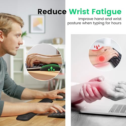 MEKASS Ergonomic Wrist Rest for Keyboard and Mouse, Soft Memory Foam Keyboard Wrist Rest Set with Non-Slip Silicone Base, Easy Typing, Pain Relief, Comfort for Office, Work, Gaming (Light Gray) - Image 2
