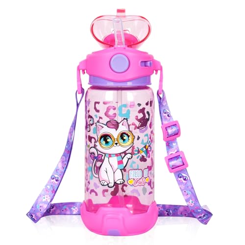 YOYTOO Kids Water Bottle with Straw & Strap for School Kids Girls Boys, 22oz BPA Free Child Drinking Water Bottle One-Click-Open Leak-Proof Locking Flip Lid for Back to School Sport Travel - Image 1