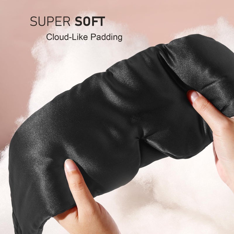 LitBear Silk Sleep Mask for Side Sleeper, Eye Mask Sleeping for Women Men 100% 22 Momme Pure Mulberry Silk, Face-Hugging Padded Eye Cover for Sleeping with Adjustable Band (Black) - Image 2