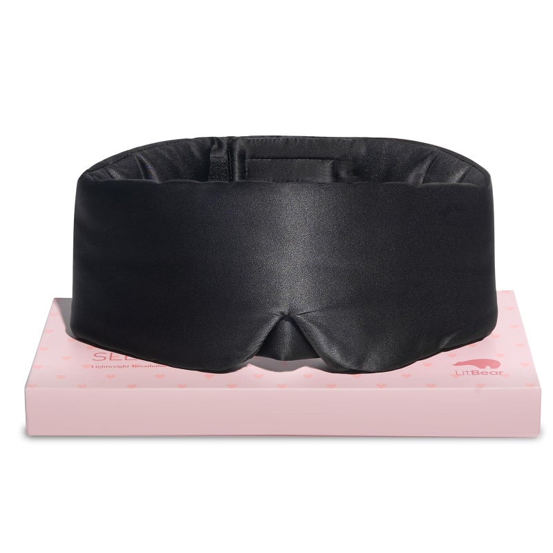 LitBear Silk Sleep Mask for Side Sleeper, Eye Mask Sleeping for Women Men 100% 22 Momme Pure Mulberry Silk, Face-Hugging Padded Eye Cover for Sleeping with Adjustable Band (Black) - Image 1