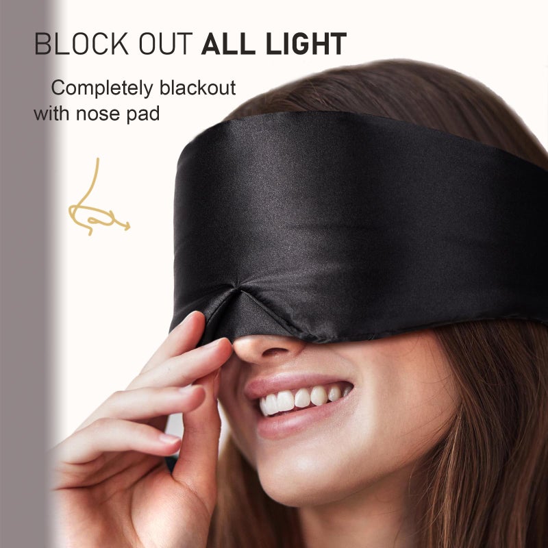 LitBear Silk Sleep Mask for Side Sleeper, Eye Mask Sleeping for Women Men 100% 22 Momme Pure Mulberry Silk, Face-Hugging Padded Eye Cover for Sleeping with Adjustable Band (Black) - Image 3