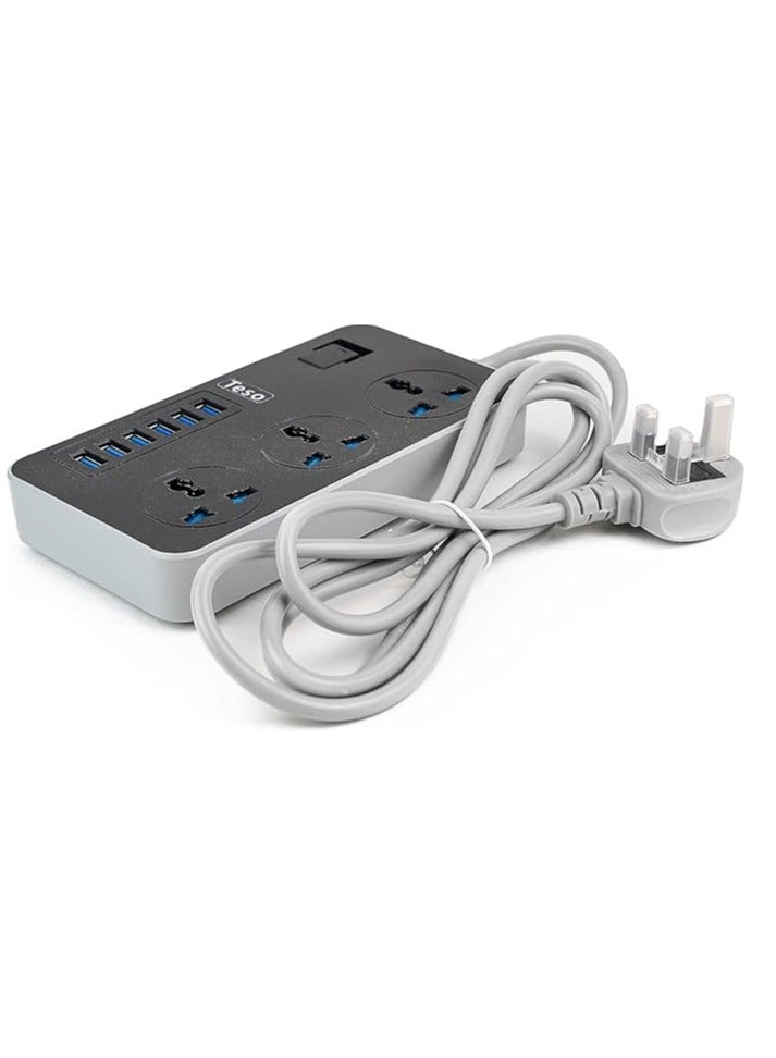Teso TESO 2M Power Extension Cord with 3 Power Sockets and 6 USB Slots, 3 Electrical Connectors with Fast USB Charging Slots, Heavy Duty Extension Cord - Black - Image 4
