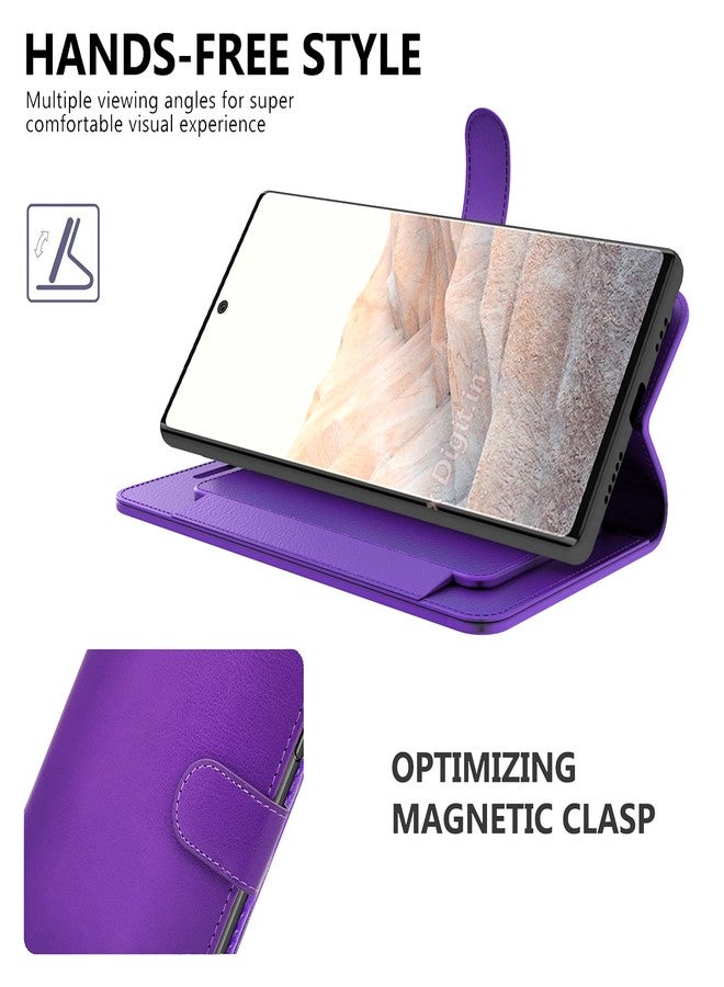 CoverON Wallet Pouch Designed for Google Pixel 6 Pro Case, RFID Blocking Flip Folio Stand PU Leather Phone Cover - Purple - Image 4