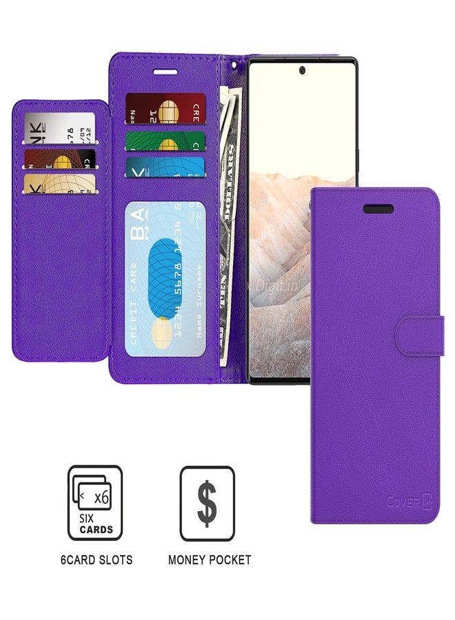CoverON Wallet Pouch Designed for Google Pixel 6 Pro Case, RFID Blocking Flip Folio Stand PU Leather Phone Cover - Purple - Image 3