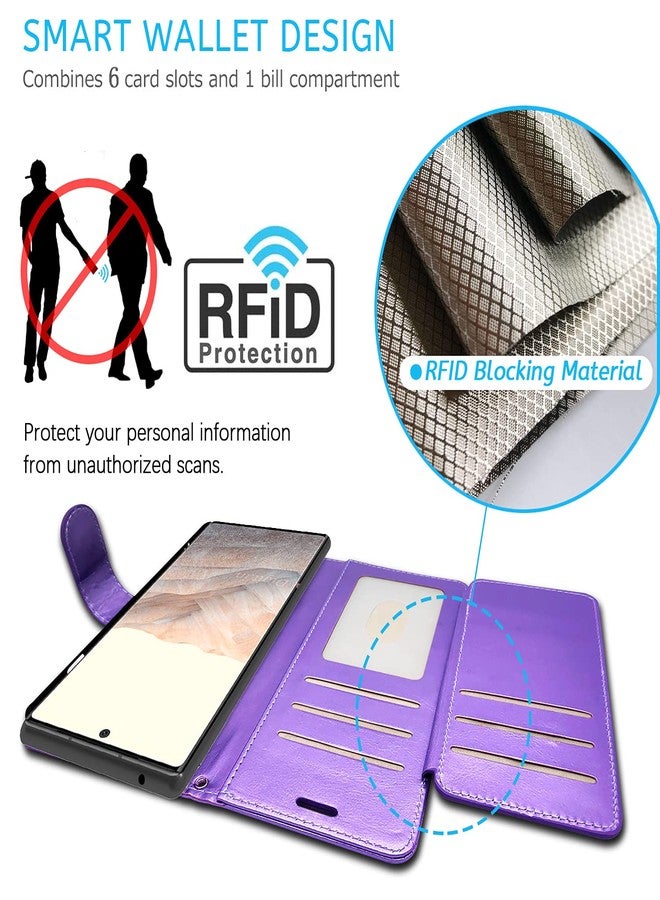 CoverON Wallet Pouch Designed for Google Pixel 6 Pro Case, RFID Blocking Flip Folio Stand PU Leather Phone Cover - Purple - Image 5