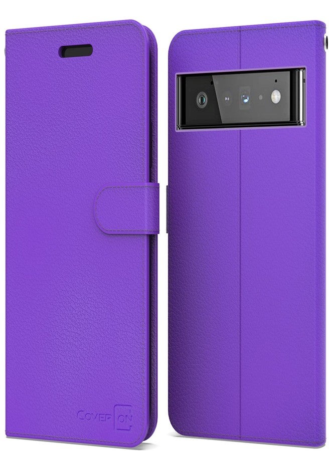 CoverON Wallet Pouch Designed for Google Pixel 6 Pro Case, RFID Blocking Flip Folio Stand PU Leather Phone Cover - Purple - Image 1