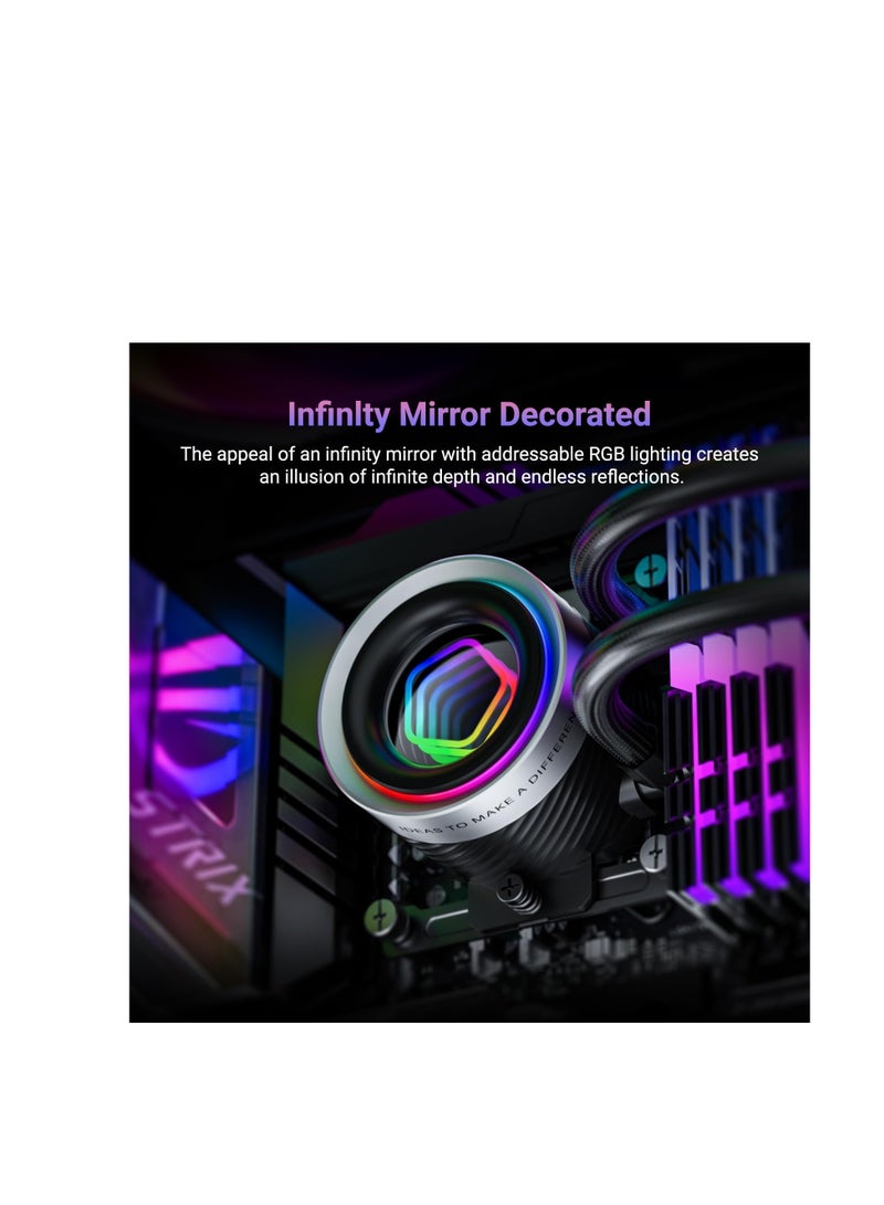 ID-COOLING FX360 INF 360mm Liquid CPU Cooler, AIO Cooler with ARGB Infinity Mirror Effect, 3x120mm Daisy-Chained Fans Low-Noise Operating 27.2dB(A) Max., Intel LGA1851/1700/1200/115X & AMD AM5/AM4 - Image 2