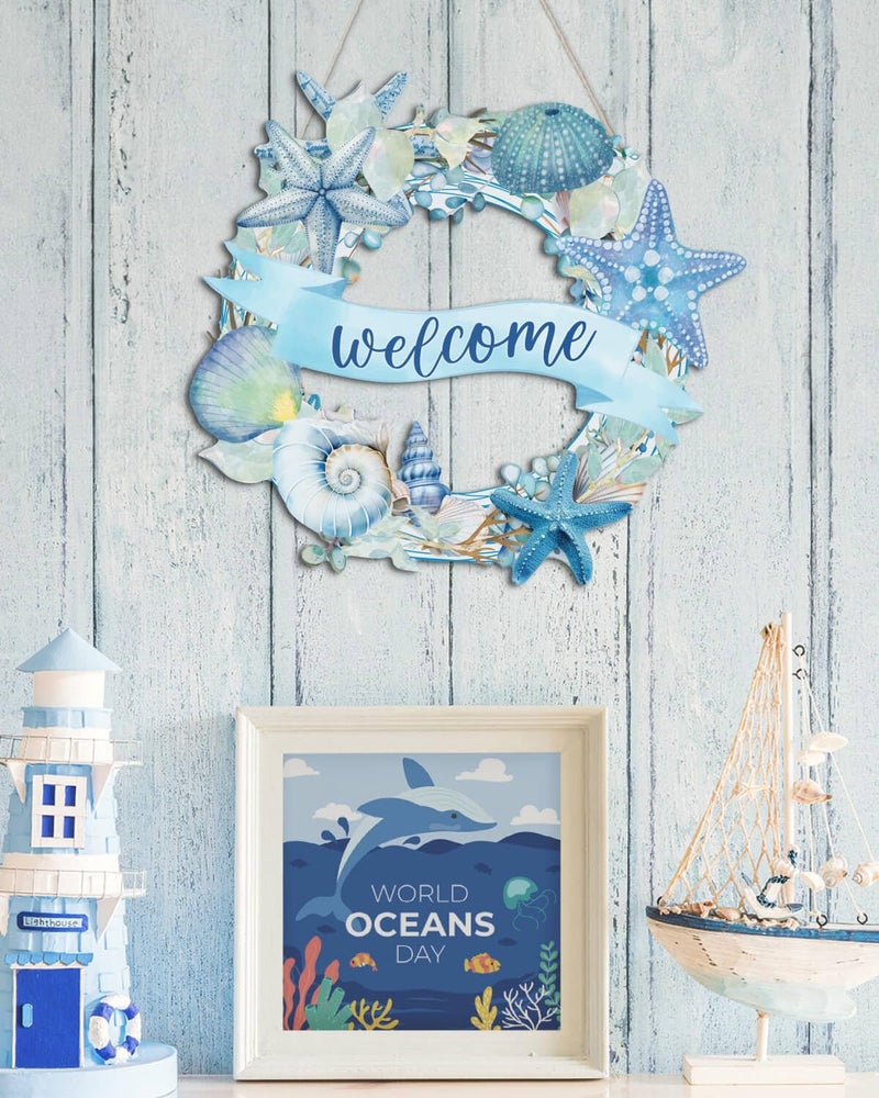 Putuo Decor أكاليل الشاطئ من Putuo Decor - علامة ترحيب المحيط، مادة خشبية لديكور الشاطئ الصيفي لتصميم السلحفاة البحرية للباب الأمامي - Image 2