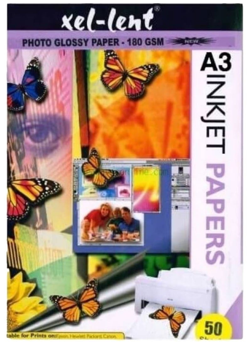 ورق صور لامع Xel-lent A3 180gsm عبوة 50 قطعة - Image 2