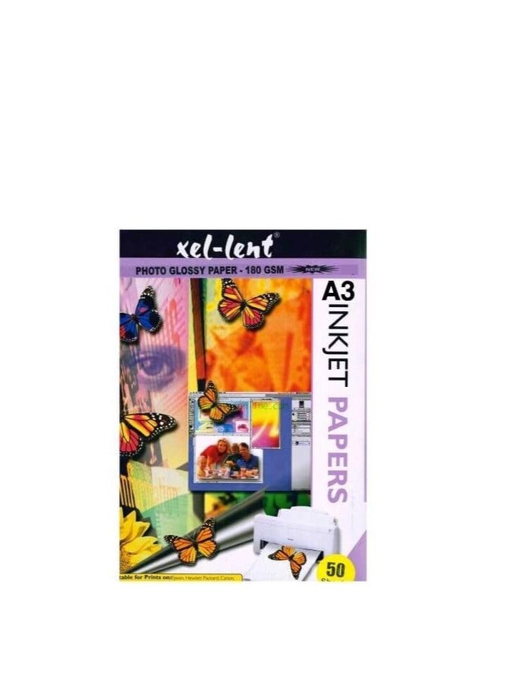 ورق صور لامع Xel-lent A3 180gsm عبوة 50 قطعة - Image 1