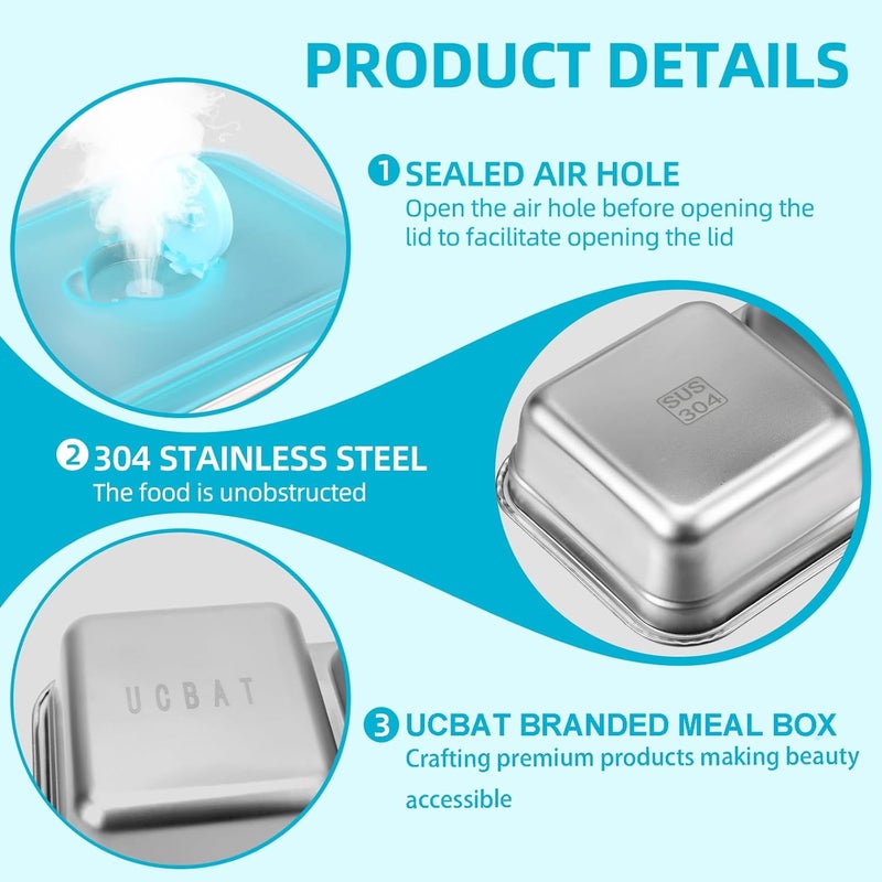 Stainless Steel Snack Storage Box with Lid Double-compartment Portable Reusable Lunch Box Suitable for Travel Camping and Home Kitchen Silver - Image 3
