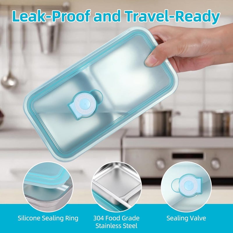 Stainless Steel Snack Storage Box with Lid Double-compartment Portable Reusable Lunch Box Suitable for Travel Camping and Home Kitchen Silver - Image 4
