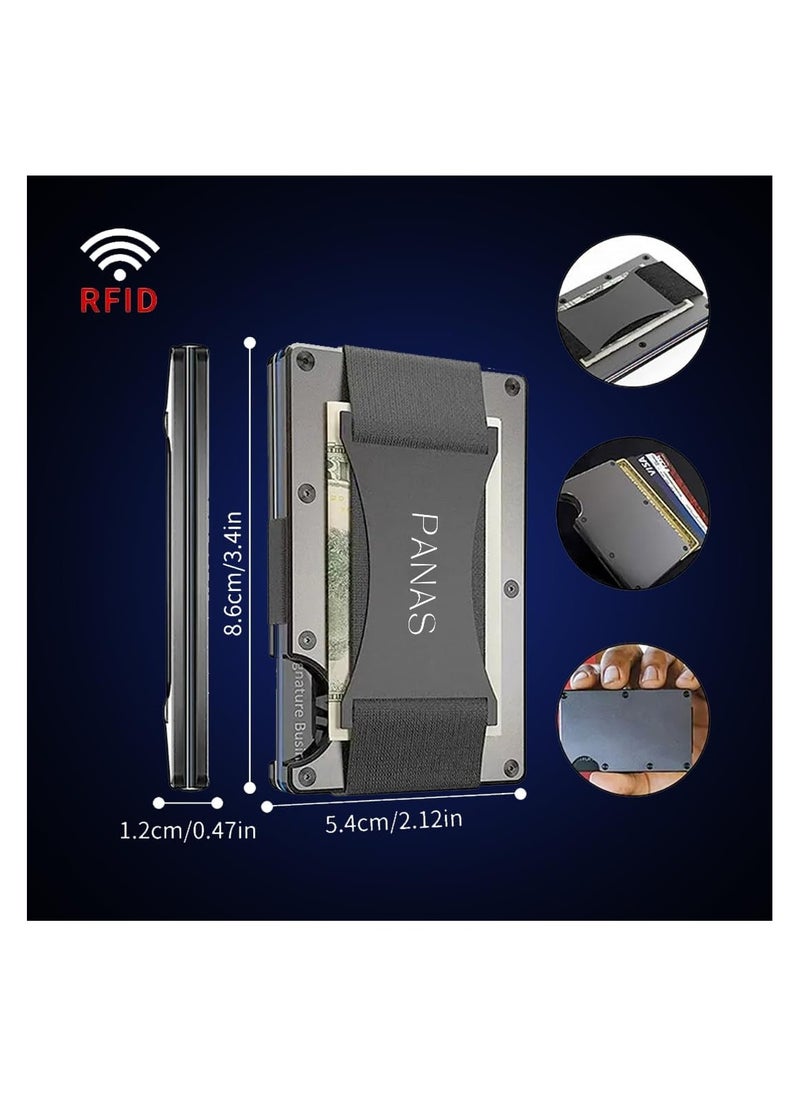 Dubkart - PANAS RFID Blocking Wallet Card Holder - Slim, multi-functional wallet for men. Includes credit card clutch bag and front pocket holder. Grey color, dimensions 8.6x5.4x1.2cm. - Image 1