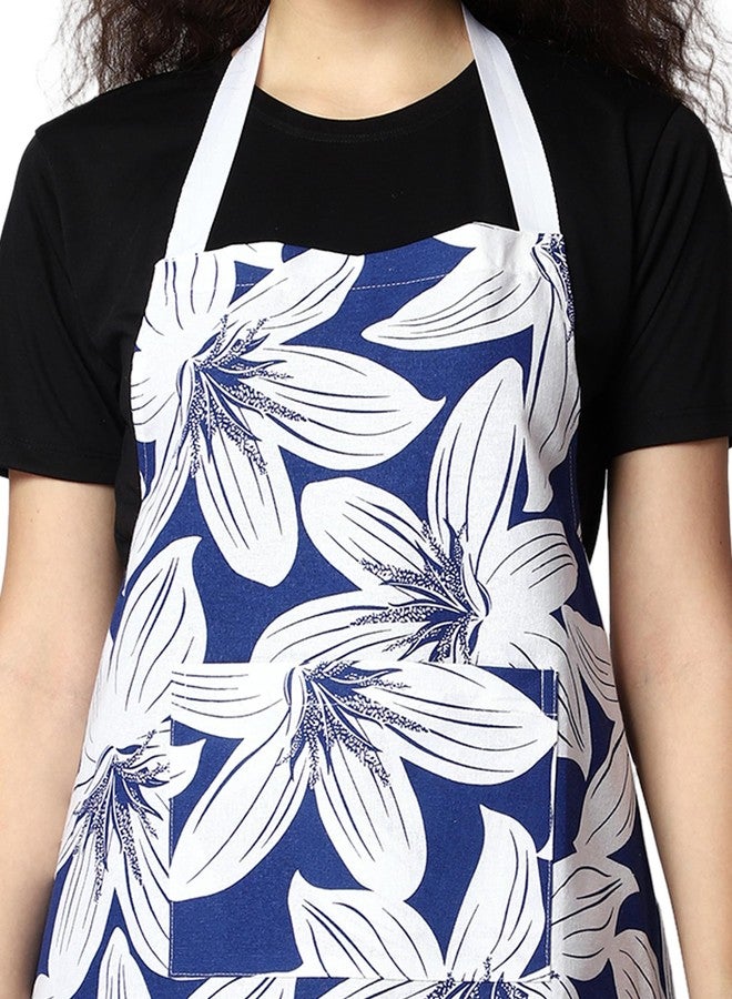 SAMI STUDIOS 100% Cotton Adjustable Bib Cooking Kitchen Aprons Orchid Bloom With Large Pockets,BBQ Design Baking Grill Restaurant For Men & Women UNISEX Washable 70x80 Cms Navy(SET OF 1 PC) - Image 3