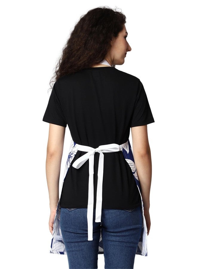 SAMI STUDIOS 100% Cotton Adjustable Bib Cooking Kitchen Aprons Orchid Bloom With Large Pockets,BBQ Design Baking Grill Restaurant For Men & Women UNISEX Washable 70x80 Cms Navy(SET OF 1 PC) - Image 5