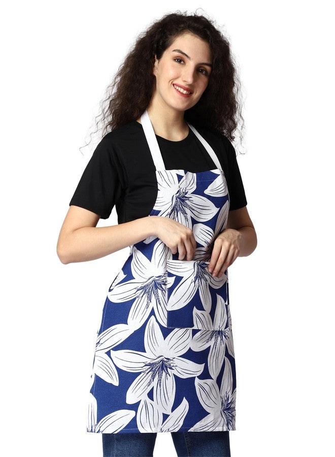 SAMI STUDIOS 100% Cotton Adjustable Bib Cooking Kitchen Aprons Orchid Bloom With Large Pockets,BBQ Design Baking Grill Restaurant For Men & Women UNISEX Washable 70x80 Cms Navy(SET OF 1 PC) - Image 4