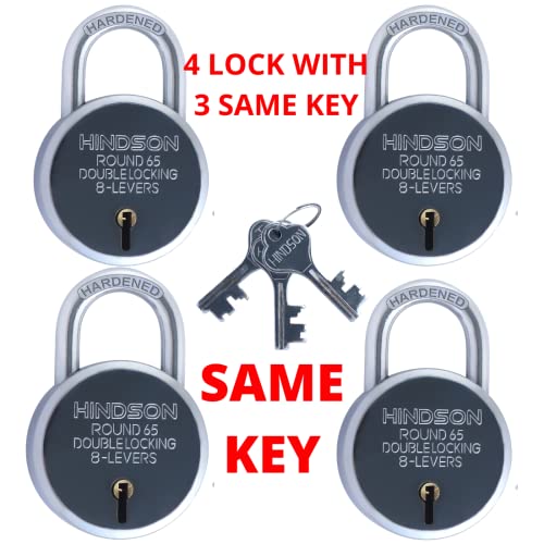 HINDSON Lock and Key Set – Door Lock for Home, Shop Same Key for Multiple Locks, 4 Same Key Lock Set, Common Key Lock Set of 4, Silver Finish - Image 3