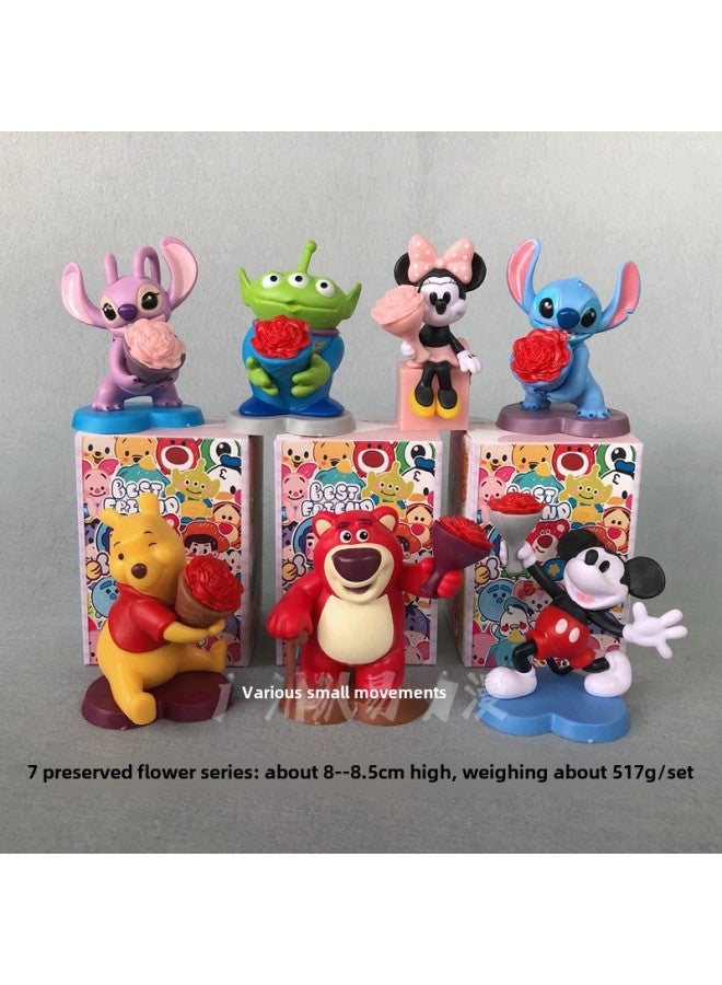 7 Disney Strawberry Bear Stiffy Mickey Mouse Eternal Flower Modeling Blind Box Gashapon Doll Hand-made Toy-Color:7 Yongsheng Flower Series (please Take A Multiple Of 7 And Send The Whole Set Of 7 Directly) Will Not Be Delivered In Bulk  - Image 1