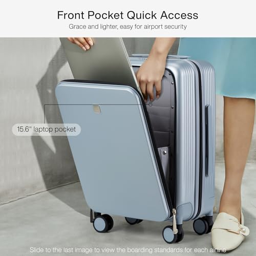 Hanke Grace Carry On Luggage with Wheels Airline Approved Hard Shell Suitcases with Front Pocket，Top Opening Luggage with TSA Lock for Short Business Travel， Grey. - Image 2