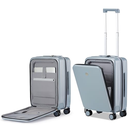 Hanke Grace Carry On Luggage with Wheels Airline Approved Hard Shell Suitcases with Front Pocket，Top Opening Luggage with TSA Lock for Short Business Travel， Grey. - Image 1