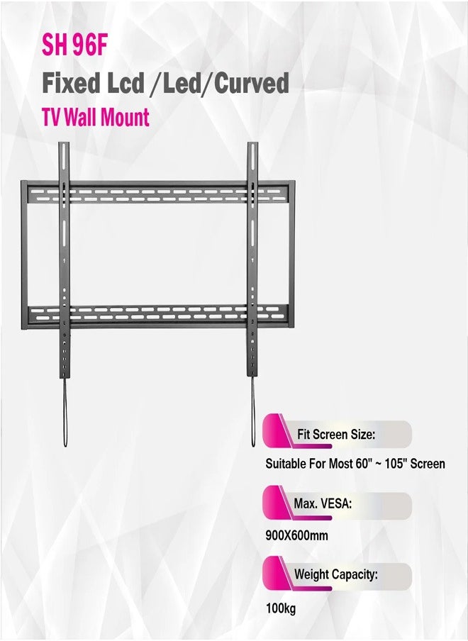 Skill Tech SH 96F Fixed TV Wall Mount Bracket for 60-105 Inch LED/LCD Screens, VESA 900x600, Slim 32mm Profile, Max Load 110kg – Black  - Image 5