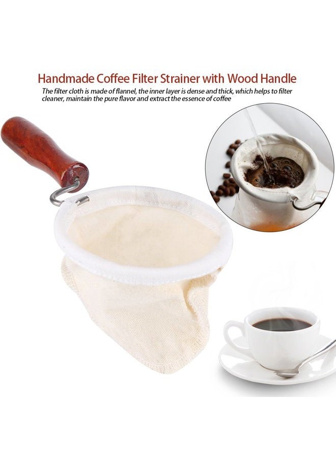 Zerodis Coffee Cloth Filter Reusable Washable Flannel Cloth Handmade Coffee Filter Strainer with Wooden Handle L dh9g2w6mie-02 - Image 2