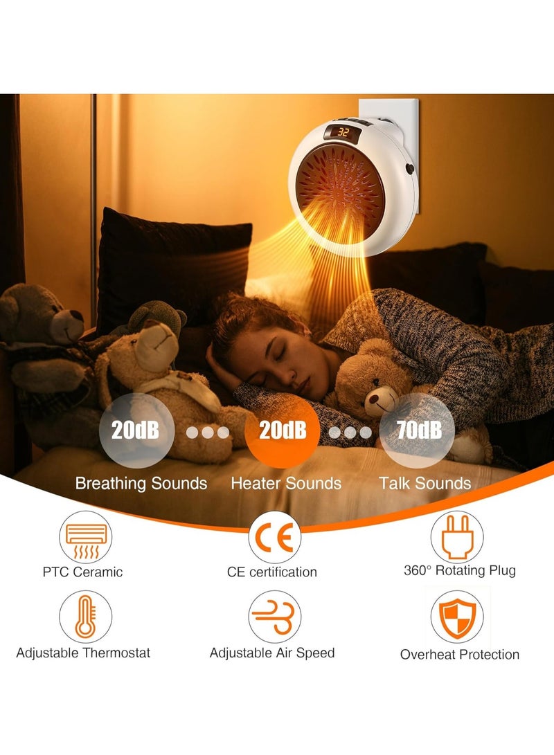 2-piece small space heater, 500W portable electric heater, with adjustable thermostat, timer, overheat protection and LED display - a quiet heater for bedrooms, offices, desks and indoor use - Image 4