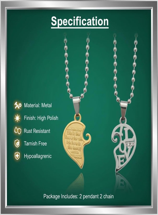 The Men Gift Matching Couple Heart-Shaped Broken Magnet Necklaces, Dual Pendants Engraved “LOVE” and “YOU” BLSCup202524 - Image 5