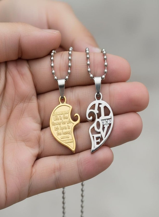 The Men Gift Matching Couple Heart-Shaped Broken Magnet Necklaces, Dual Pendants Engraved “LOVE” and “YOU” BLSCup202524 - Image 4