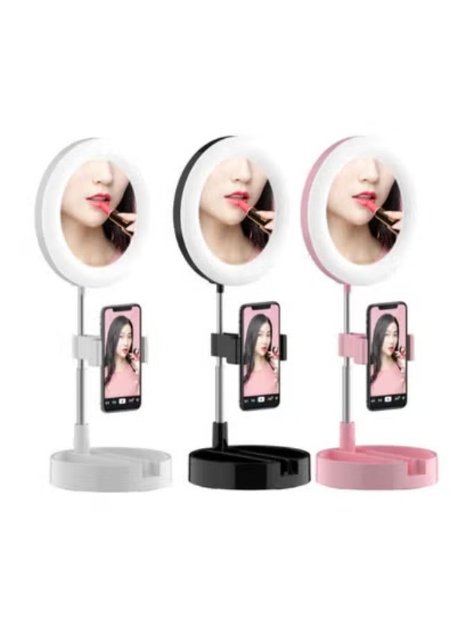 TIGER Multipurpose LED Tripod Desk Lamp with Adjustable Phone Holder || Selfie Ring Light for Video Recording, Makeup, Live Streaming, Zoom, YouTube & Social Media Content – USB-Powered Fill Light with Brightness Modes – 18x18x8cm – Black/White/Silver - Image 1