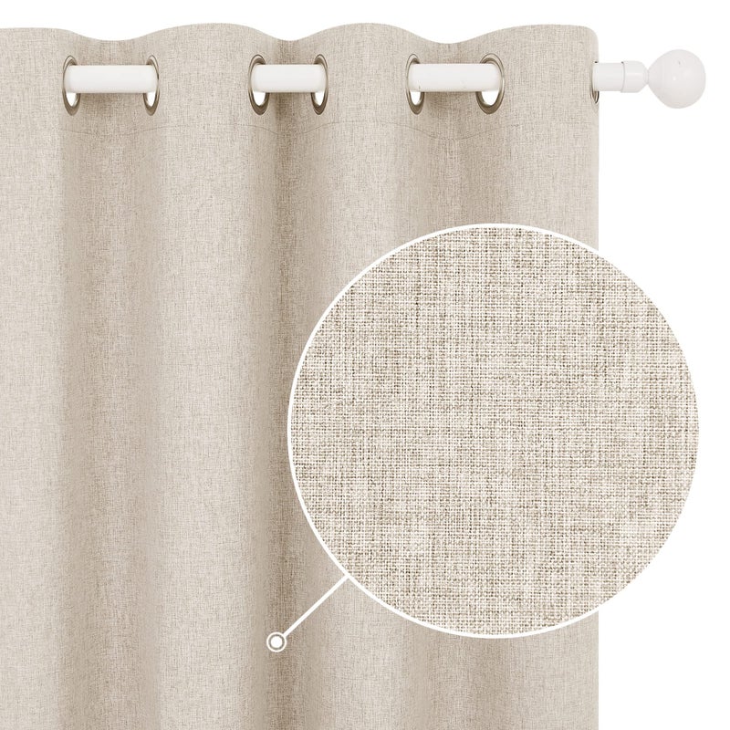 Deconovo 100% Blackout Curtains for Living Room  Grommet Faux Linen Room Darkening Curtain  Thermal Insulated Drapes for Bedroom (52"" W x 72"" L  Light Khaki  Set of 2) - Image 3