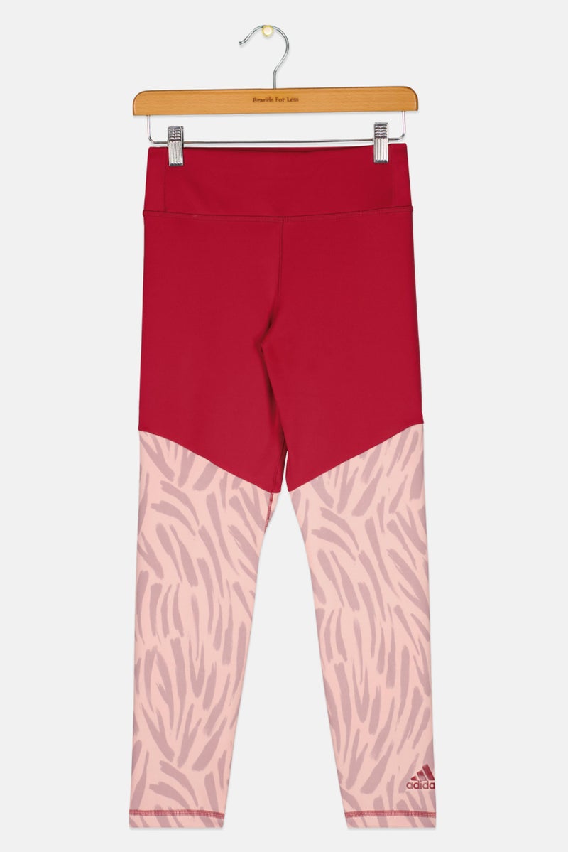 Adidas Kids Girl Sportswear Fit Pull On Training Leggings, Maroon Combo  - Image 1
